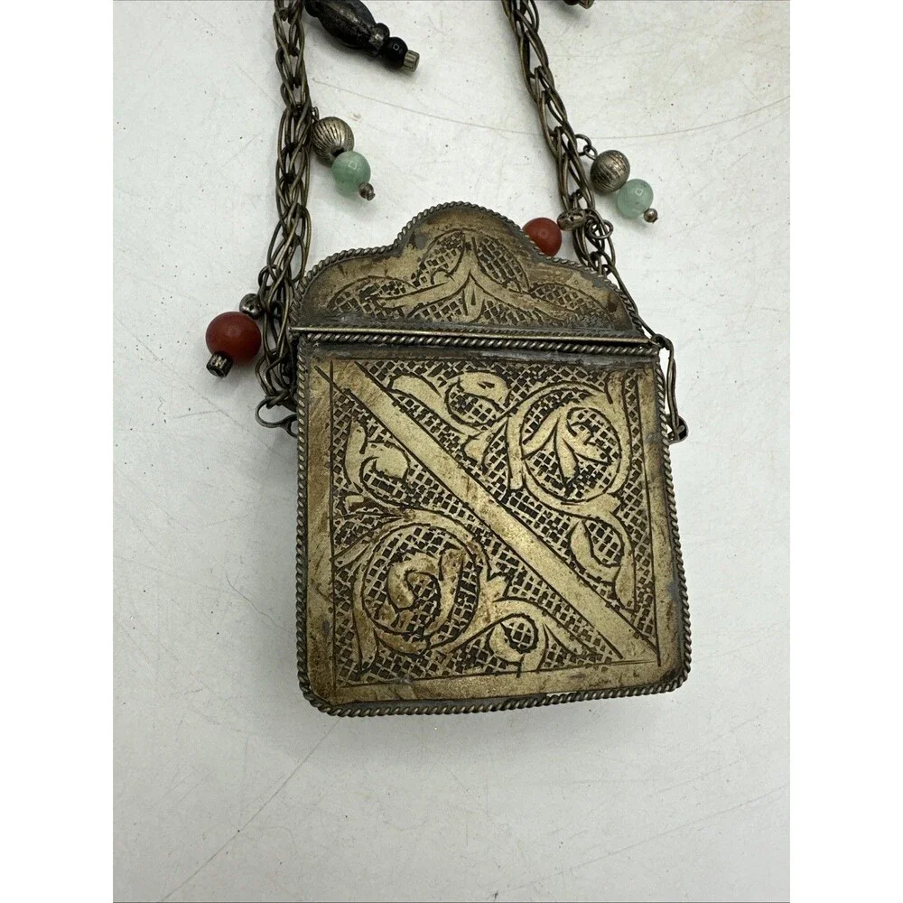 Vintage Prayer Box Holder Necklace Tibetan Beaded Chain Handmade - Picture 2 of 16